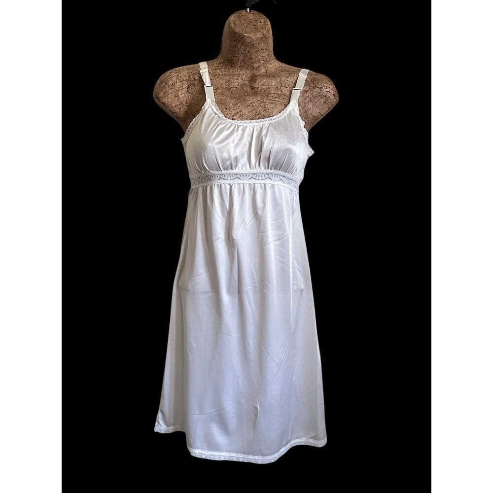 Vintage White Lace Trimmed Adjustable Strap Slip Womens Size 12